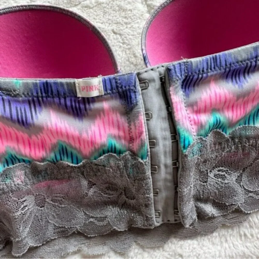Victoria's Secret PINK | Gray & Rainbow Chevron Strapless Bustier | Size 34D